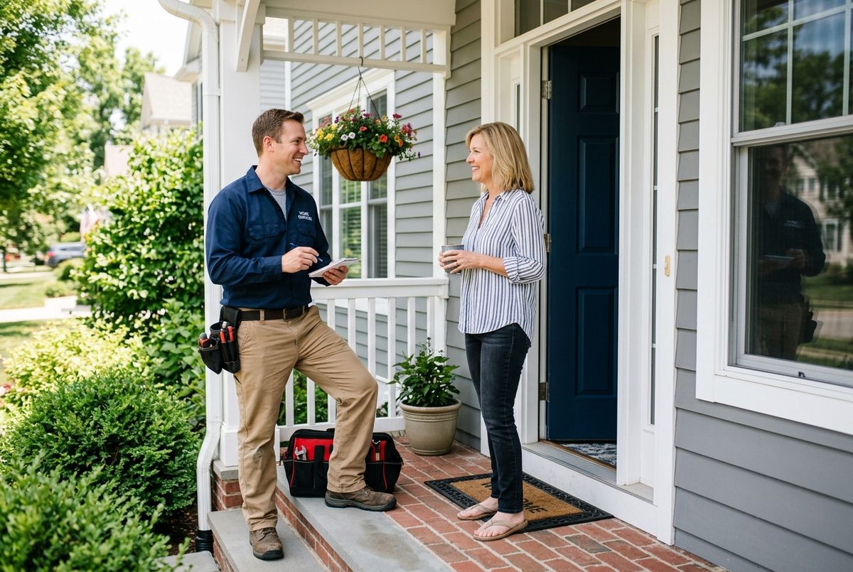 A Clockwork technician greeting a homeowner